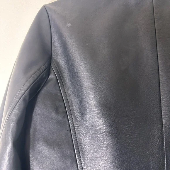 Eileen Fisher Leather black moto biker jacket Asymmetrical zip size small - Picture 15 of 16